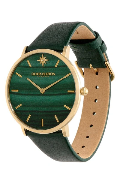 Shop Olivia Burton Celestial Leather Strap Watch, 40mm In Green