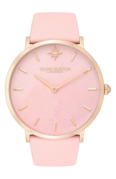 Shop Olivia Burton Celestial Leather Strap Watch, 40mm In Rose