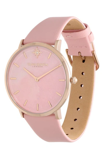 Shop Olivia Burton Celestial Leather Strap Watch, 40mm In Rose