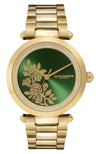 Olivia Burton Women's Signature Floral Ion Plated Gold-tone Steel Bracelet Watch 34mm In Green