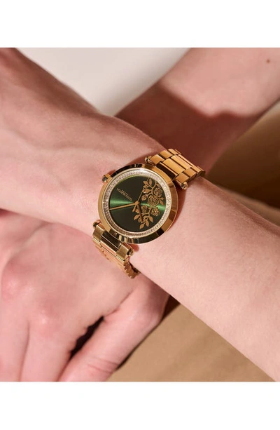 Olivia Burton Women's Signature Floral Ion Plated Gold-tone Steel Bracelet Watch 34mm In Green