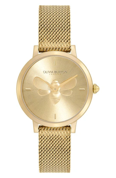 Shop Olivia Burton Signature Bees Mesh Strap Watch, 28mm In Gold