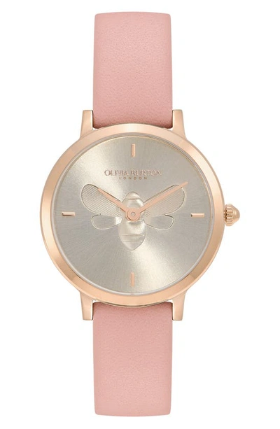 Shop Olivia Burton Signature Bees Leather Strap Watch, 28mm In Gold