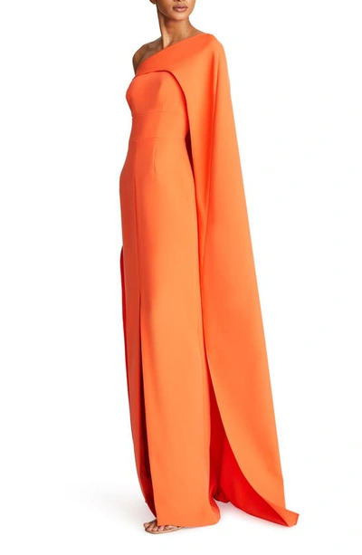 Shop Halston Elycia Capelet Stretch Crepe Gown In Red Orange