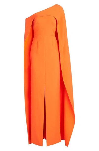 Shop Halston Elycia Capelet Stretch Crepe Gown In Red Orange