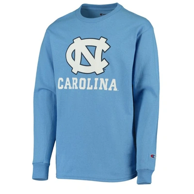 Shop Champion Youth  Carolina Blue North Carolina Tar Heels Lockup Long Sleeve T-shirt In Light Blue