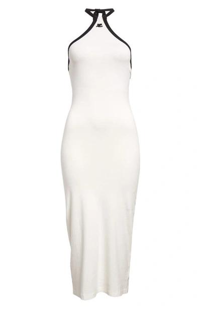 Shop Courrèges Contrast Trim Cotton Halter Dress In Heritage White/ Black