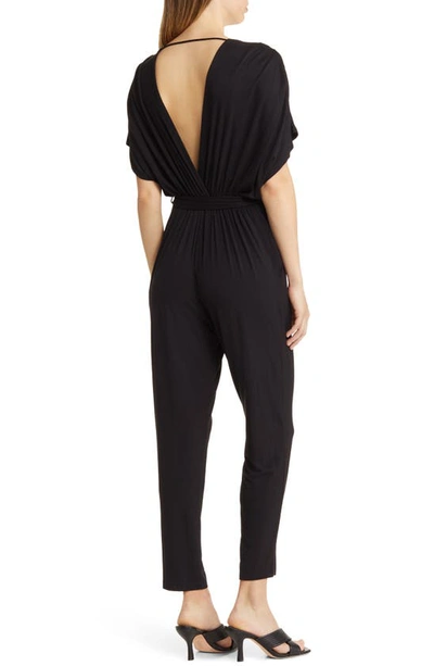 Fraiche By J Pleated Wide Sleeve Knit Jumpsuit In Black