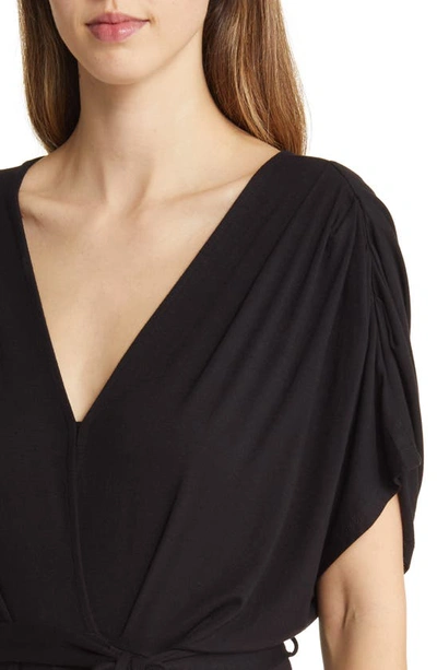 Fraiche By J Pleated Wide Sleeve Knit Jumpsuit In Black