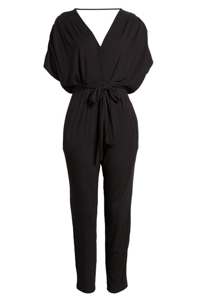 Shop Fraiche By J Pleated Wide Sleeve Knit Jumpsuit In Black