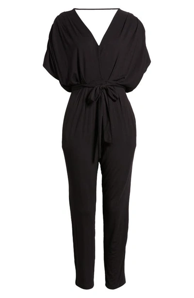 Fraiche By J Pleated Wide Sleeve Knit Jumpsuit In Black