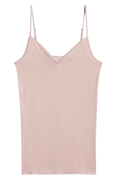 Shop Hanro Seamless V-neck Cotton Camisole In Pale Pink