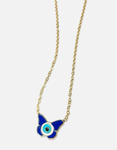 Lauren Moshi Maripol Butterfly Evil Eye Necklace In Gold/cobalt