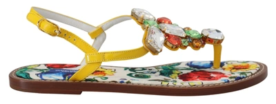 Shop Dolce & Gabbana Multicolor Majolica Crystal Sandals Flip Flop Women's Shoes