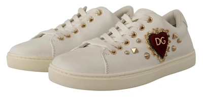 Shop Dolce & Gabbana White Leather Gold Red Heart Sneakers Women's Shoes