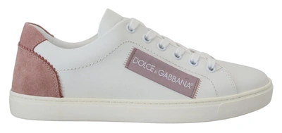Shop Dolce & Gabbana White Pink Leather Low Top Sneakers Women's Shoes