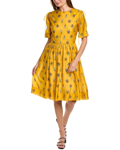 Shop Oscar De La Renta Tie Shoulder Silk-blend Midi Dress In Yellow