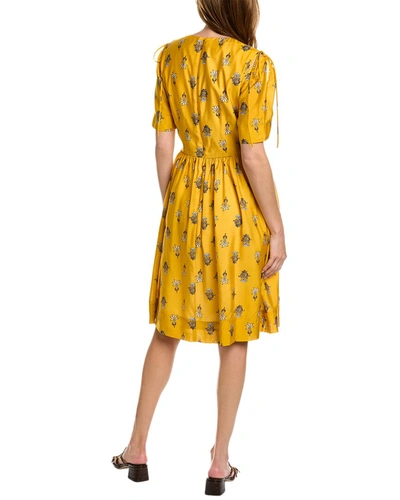 Shop Oscar De La Renta Tie Shoulder Silk-blend Midi Dress In Yellow