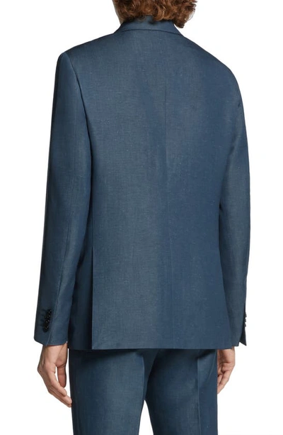 Zegna Dark Teal Blue Trofeo Summer Wool And Linen Jacket In Blue