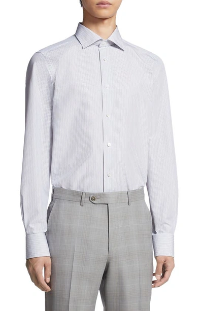 Shop Zegna Microstripe Trecapi Cotton Button-up Shirt In Blue