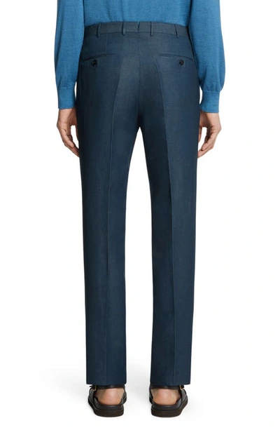 Zegna Trofeo Wool & Linen Pants In Dark Teal Blue