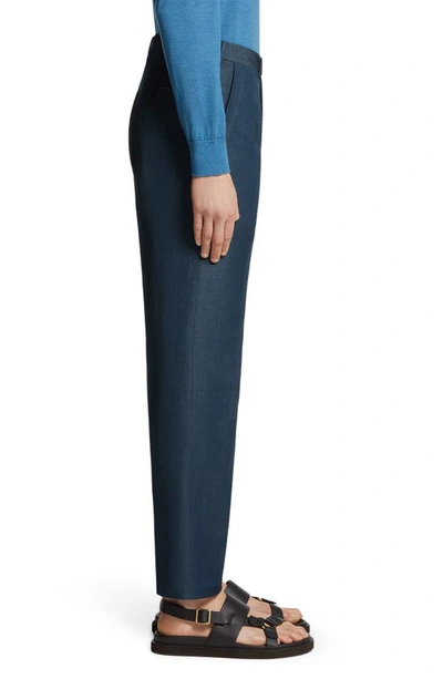 Zegna Trofeo Wool & Linen Pants In Dark Teal Blue