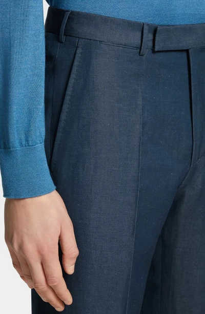 Zegna Trofeo Wool & Linen Pants In Dark Teal Blue