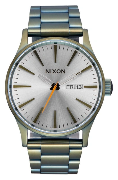 Shop Nixon Sentry Bracelet Watch, 42mm In Vintage White / Surplus