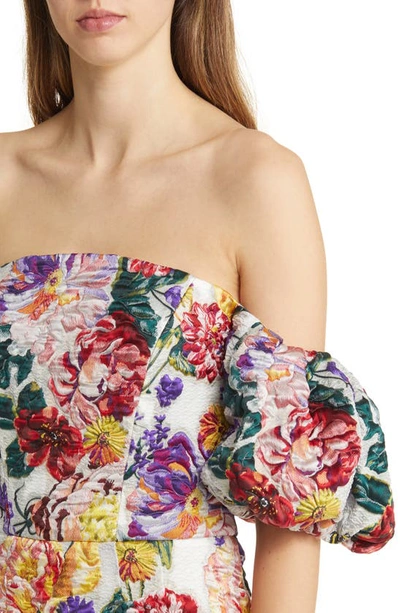 Marchesa Notte Off-shoulder Floral Fil-coupe Mini Dress In Ivory Floral