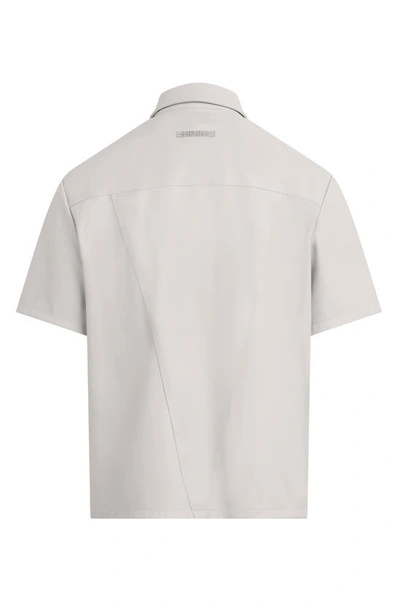 Shop Hudson Short Sleeve Faux Leather Button-up Shirt In Dove White