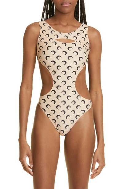 Shop Marine Serre Moon Print One Piece Swimsuit In All Over Moon Black On Tan