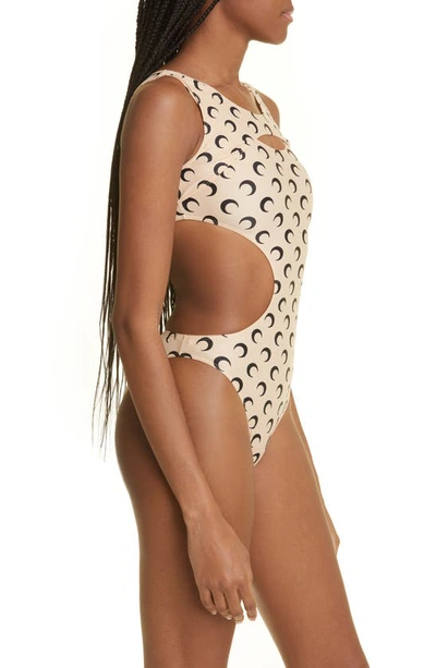 Shop Marine Serre Moon Print One Piece Swimsuit In All Over Moon Black On Tan