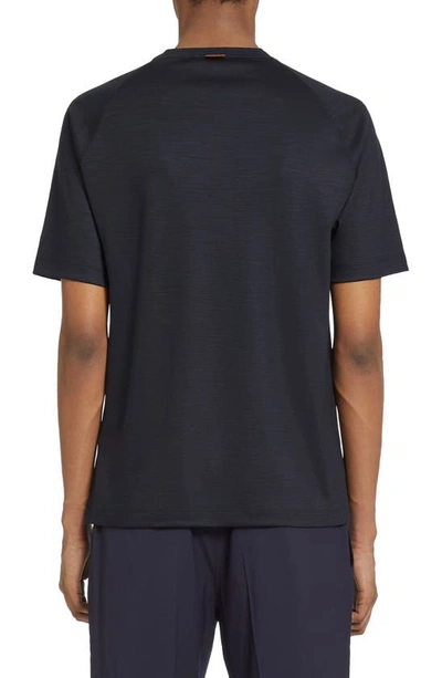 Zegna High Performance Wool Short Sleeve Tee In Navy
