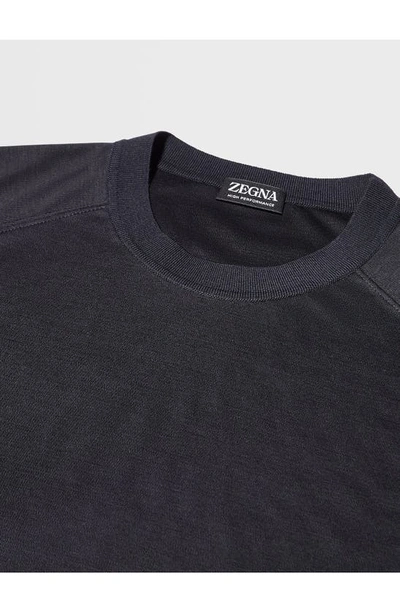 Zegna High Performance Wool Short Sleeve Tee In Navy
