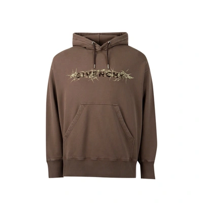 Shop Givenchy Logo Hooded Sweatshirt In Brown