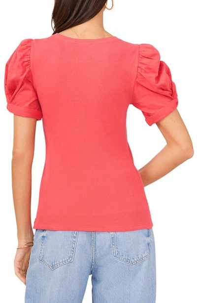 Shop 1.state Puff Sleeve Rib Knit T-shirt In Crimson Pink
