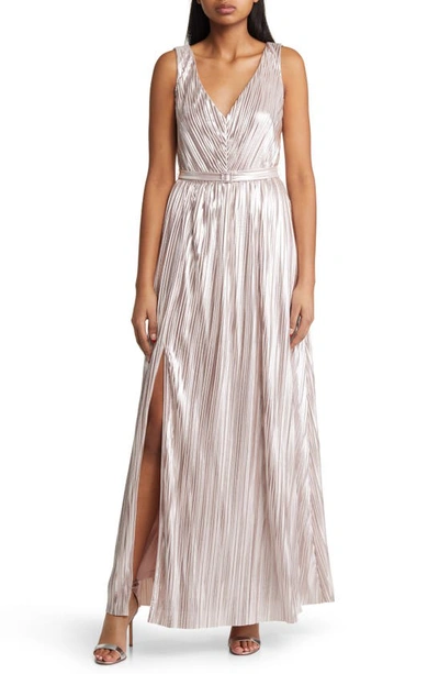 Shop Eliza J Metallic Stripe Sleeveless Gown In Blush