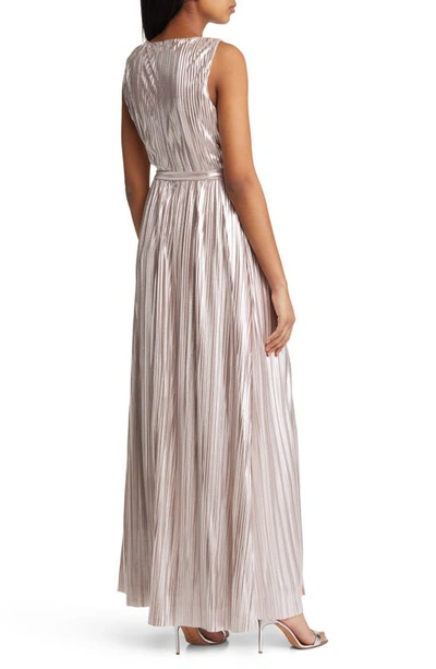 Shop Eliza J Metallic Stripe Sleeveless Gown In Blush