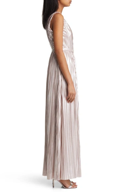 Shop Eliza J Metallic Stripe Sleeveless Gown In Blush