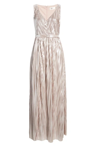 Shop Eliza J Metallic Stripe Sleeveless Gown In Blush