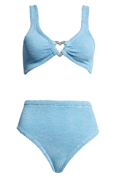 Shop Hunza G Jessica Heart Clasp Two-piece Swimsuit In Sky Blue