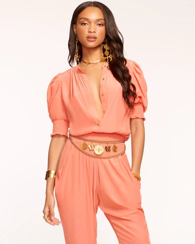 Shop Ramy Brook Tracey Puff Sleeve Jumpsuit In Guava