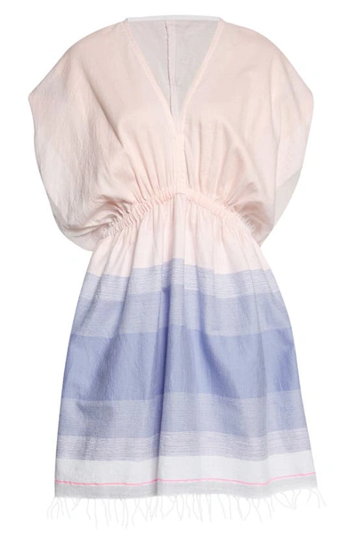 Shop Lemlem Jelba Colorblock Plunge Neck Cotton Dress In Sunrise Sky