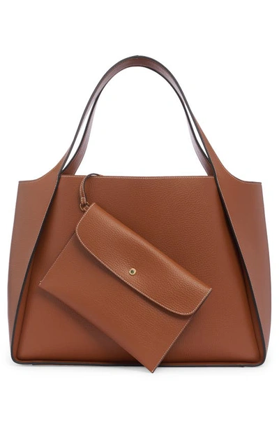 Shop Stella Mccartney Studded Logo Faux Leather Tote In 2200 Pecan
