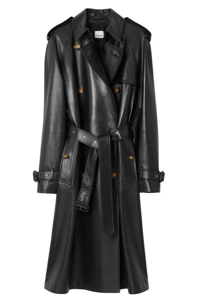 Shop Burberry Harehope Leather Trench Coat In Black