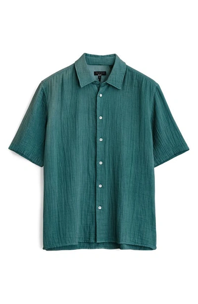 Shop Rag & Bone Dalton Short Sleeve Button-up Cotton Gauze Shirt In Turquoise Blue