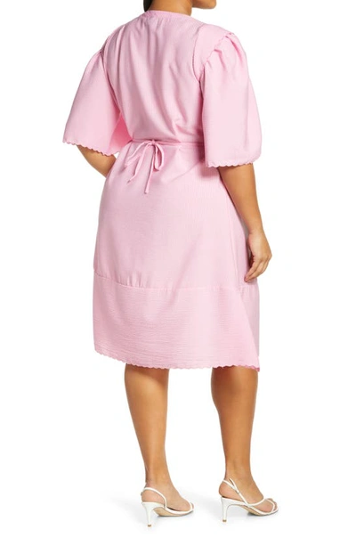 Shop Vero Moda Curve Elise Seersucker Wrap Dress In Prism Pink
