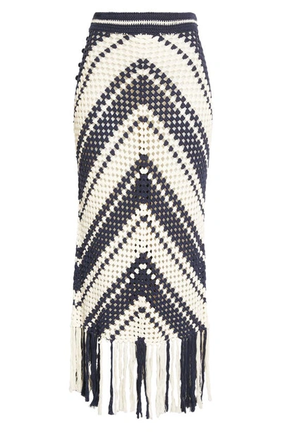 Shop Zimmermann Cotton Crochet Cover-up Skirt In Cream/ Navy