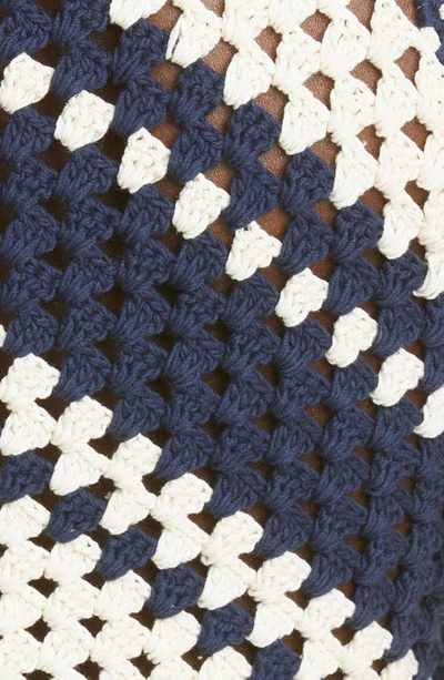 Shop Zimmermann Chintz Cotton Crochet Crop Top In Cream/ Navy