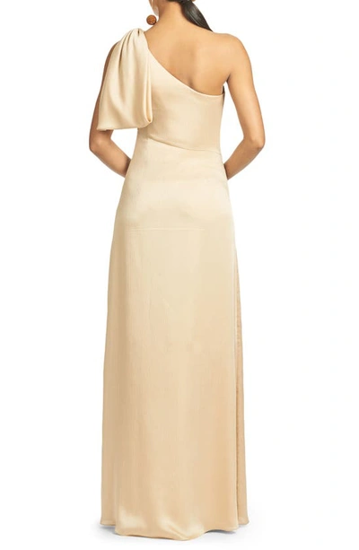 Shop Sachin & Babi One-shoulder Satin Charmeuse Gown In Champagne